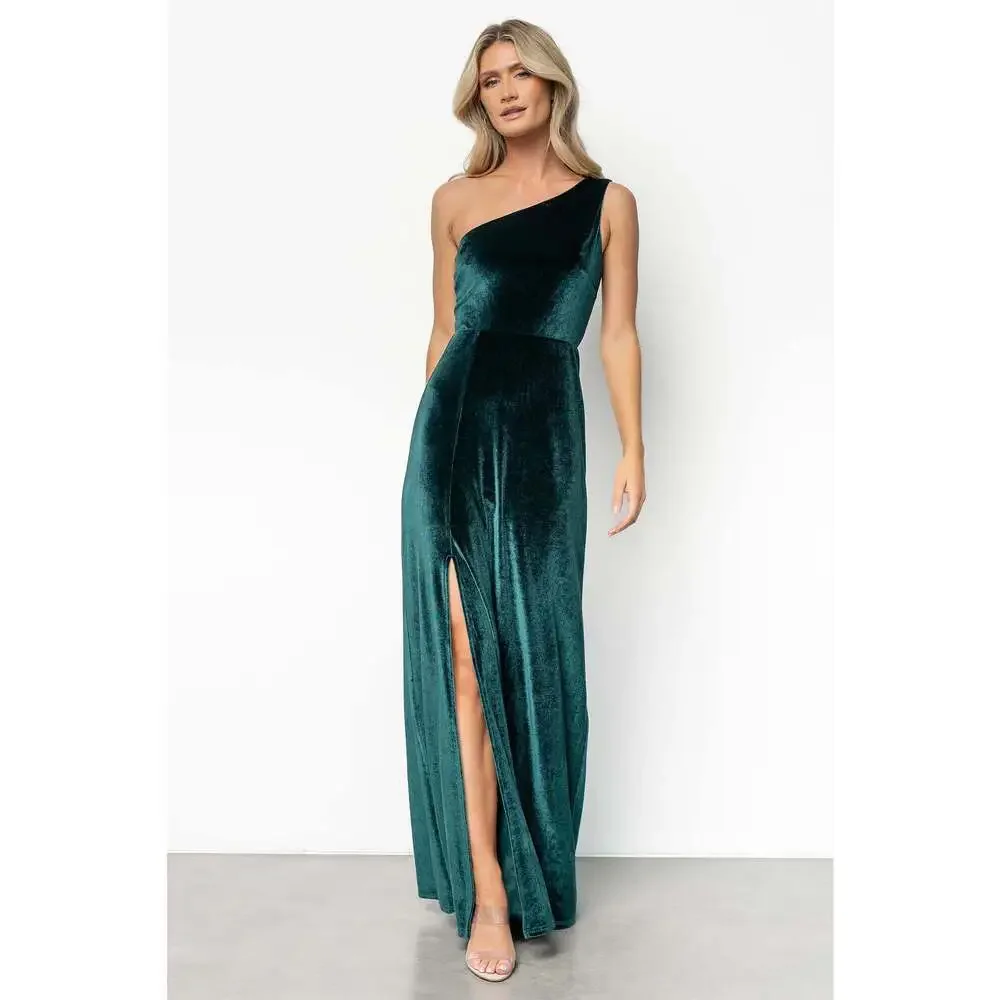 Baltic Born Tatiana Velvet One Shoulder Maxi Dress | Emerald Size LL - Picture 2 of 5